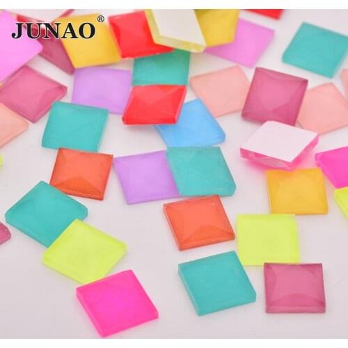 JUNAO 10mm Colorful Glass Mosaic Rhinestones Square Candy Crystal Stones Non Hotfix Strass Scrapbook Creative Collage Material