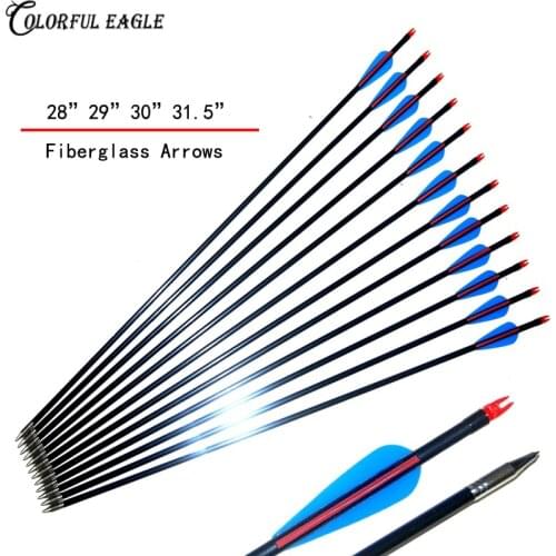 6/12/24pcs 28"29"30"31.5" FiberGlass Arrows 8mm Targeting Practice Archery Arrows for Recurve Compound Bow Arrow Shooting