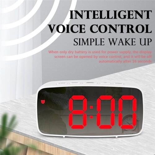 LED Mirror Digital Alarm Clock Voice Control Night Lights Digital Alarm Snooze Display Lamp Multi-function Table Clock