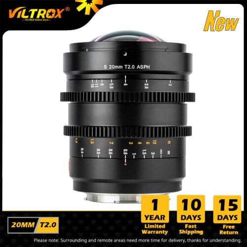 Viltrox 20mm T2.0 ASPH E Movie Lens Full Frame MF Cinematic Lens for Leica L For Sony E mount Lens A7RIV A7III A7SII Camera Lens