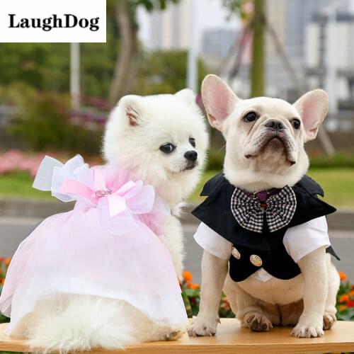 Pet Wedding Dress Dog Clothes Western Suit Princess Dress Bowtie Shirt For Small Medium Dog Clothes Tuxedo French Bulldog Jacket