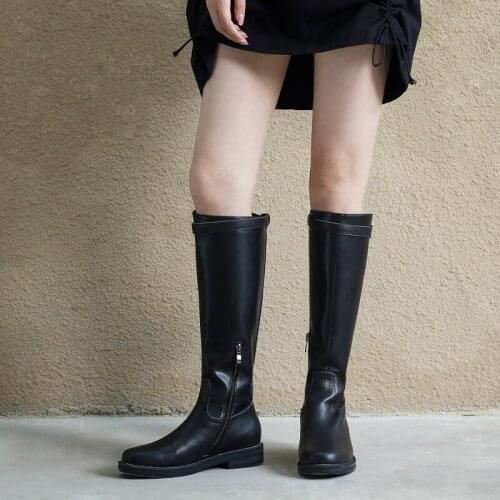 QZYERAI Women Motorcycle Shoes Woman Shark Buckle Long Boots Sexy Mujer Zipper Casual Flat Shoes Round Toe Real Genuine Leather