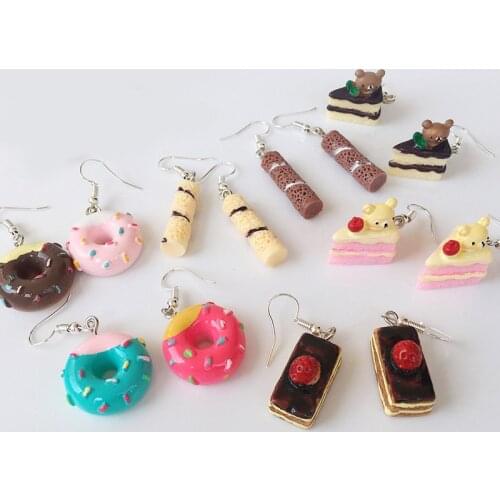 Earring for Woman Resin Drop Custom Handmade Cute Girls Present Macaron Biscuits Cake Donuts Food