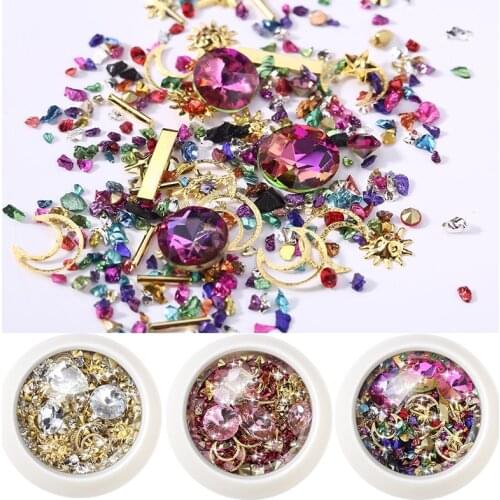1 Box Mixed Colorful Nail Gems Nails 3D Crystal Stones Nail Gravel DIY Design Metal Rivet Rhinestones For Nails