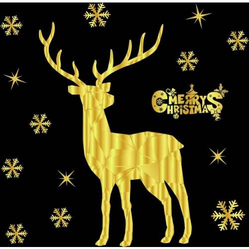 1PC Christmas Window Decorative Stickers Christmas Decoration for Home Gold Christmas Decor Elk Snowflake Santa Claus Xmas
