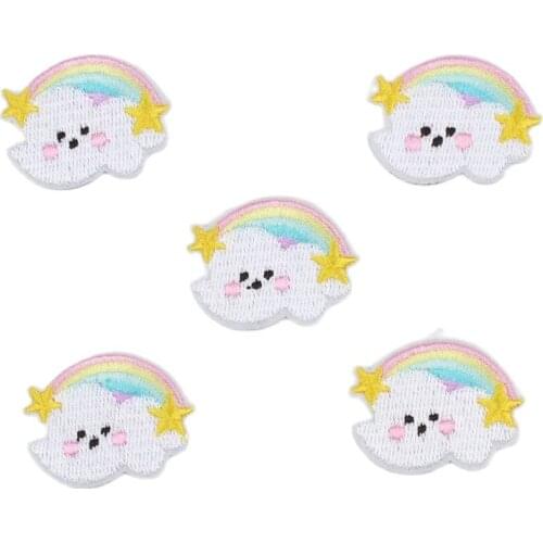 10pcs Cartoon Smile Patches Embroidered Cloudy Rainbow Stars Stickers For Garments Decoration DIY Bags Pants Jacks Appliques