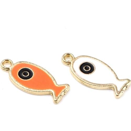 10PCs Ocean Series Pendant Charms For Jewelry Making Fish Black & Orange Evil Eye Enamel For Bracelet DIY Findings 25mm x 11mm