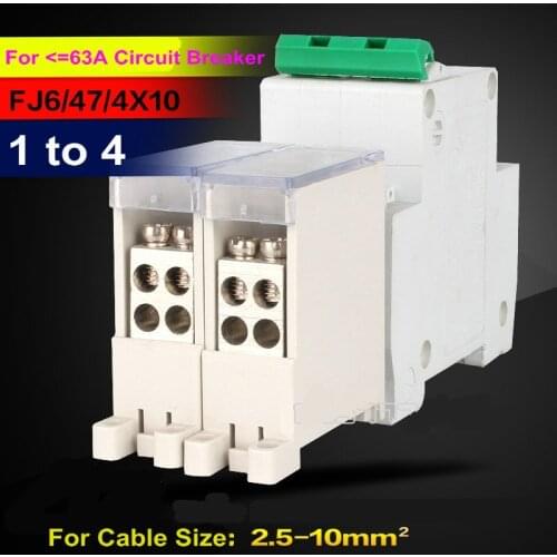 2 pcs/lot 1 to 4 2.5-10mm2 Branches Connectors for Circuit Breaker Power Distribution Box Terminal Block for MCB