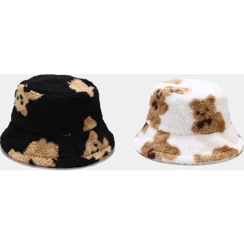 2021 Cute Bear Fluffy Bucket Hat Men Panama Hats Women Warm Fisherman Cap Casquette Chapeau Femme Fishing Caps Gorro Muts Gorras
