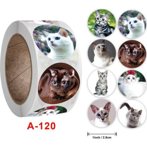 500pcs Cute Cat Stickers 1 inch Round Reward Stickers for Teacher Praise Student Lovely Sticker 8 Designs Labels For Kids Toy