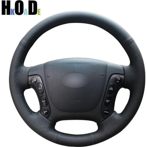 Black Artificial Leather Steering Wheel Cover Hand-Stitched Car Steering Wheel Covers for Hyundai Santa Fe 2007-2012