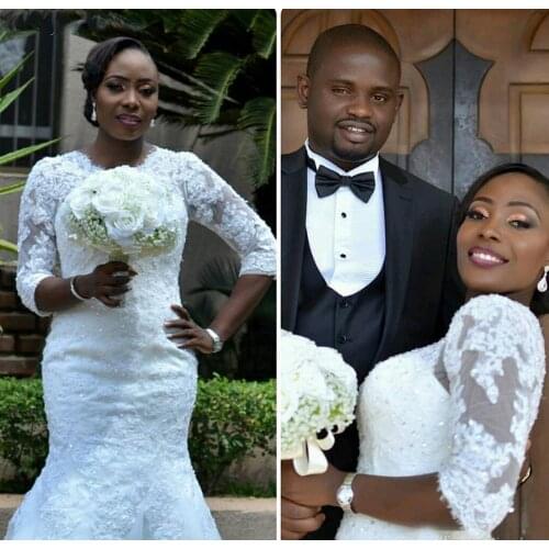 Black Girl Half Sleeve Plus Size Wedding Dress Wedding Gowns Vestido De Noiva African Wedding Dress Robe De Mariage Sirene