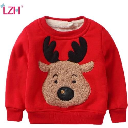 LZH 2021 Winter Autumn Plus Velvet Thickening Sweatshirt For Children Warm Christmas Clothes Fawn Sweater For Girl Boy 1-8 Years