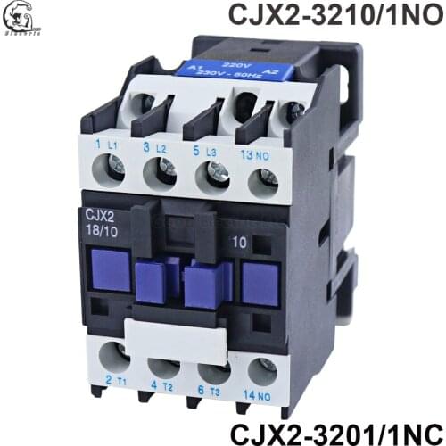 CJX2-3210 CJX2-3201 AC Contactor 32A 3 Phase 3Pole NO Coil Voltage 380V 220V 110V 36V 24V 50/60Hz Din Rail Mounted 3P+1NO/3P+1NC