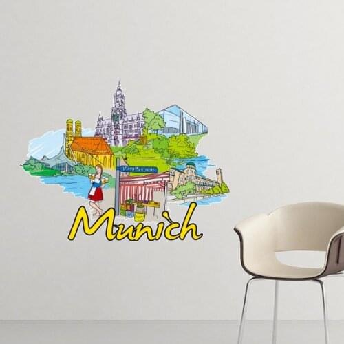 Germany Munich Landmark Architecture Building Illustration Pattern Removable Wall Sticker Art Decals Wallpaper for Room Decal
