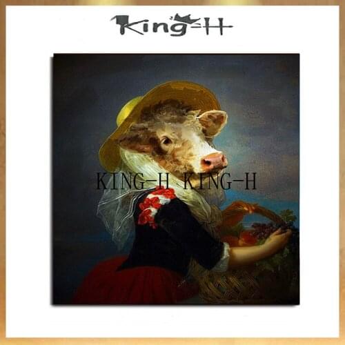 People Head goat hand-drawn characters realistic oil painting quality animal modern cubism painting canvas wall hotel lobby