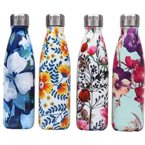 Creative Floral Thermos Flask Stainless Steel Water Bottle Leakproof Gym Sport Drink Bottle For Water Cool Insulated Cup Mug