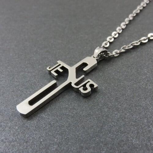 Jesus Logo Necklace Pendant, Stainless Steel Cross Necklace Pendant, Fashion Christmas Gift Party Jewelry