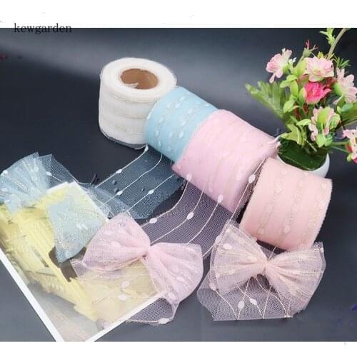 Kewgarden Wholesale 10cm Gold Stripe Lace Gauze Ribbon Handmade Tape DIY Bowknot Accessories Satin Riband Webbing 25 Yards