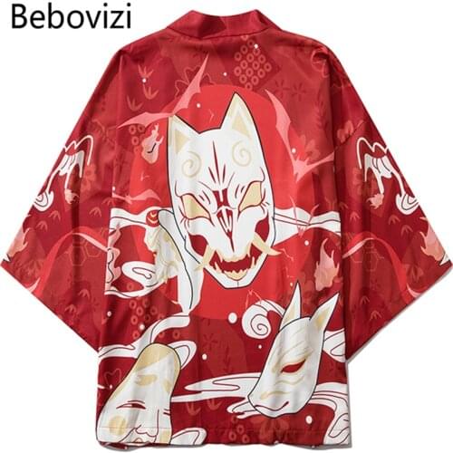 Bebovizi Summer Japan Streetwear Man Beach Kimono Cardigan Cosplay Shirt Blouse for Men Unisex Japanese Yukata Kimonos