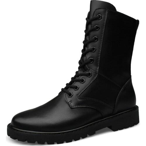 Leather Winter Shoes Men Tactical Military Boots Men Wear-resisting Army Boots Men Waterproof Outdoor Work Shoes Big Size 37-50