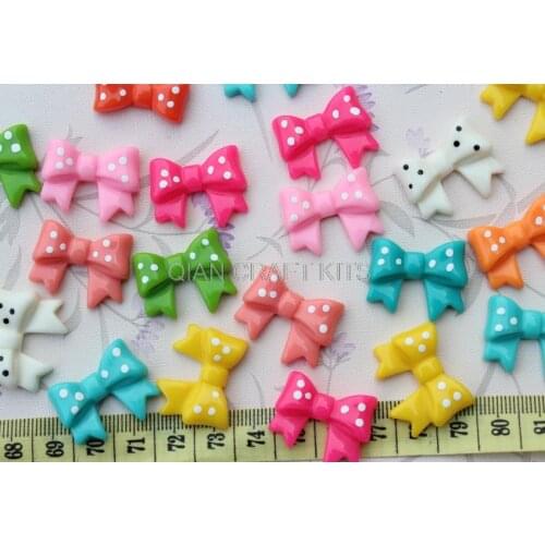 Set of 100pcs candy colorful big polka dots bow kawaii resin cabochon charm pendants for hair pins ,bobby pins decor diy