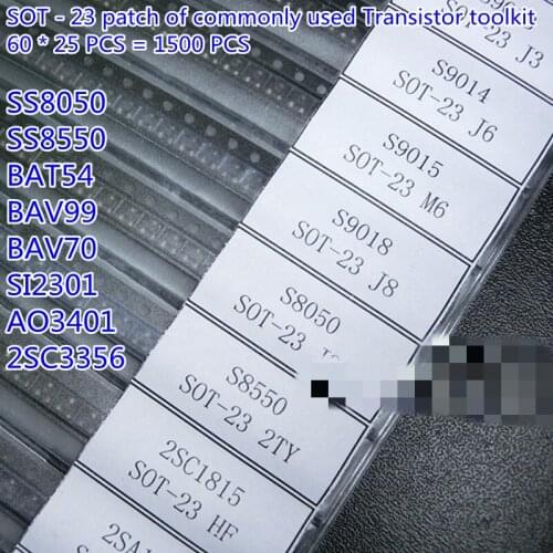 1500pcs/Lot SMD Triode Kit SOT - 23 Patch Triode Toolkit Samples of Transistor Book BAV99 BAT54 2N7002 S8550 9012 3904 2SC3356