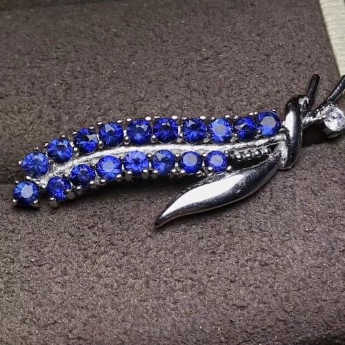 Natural And Real Sapphire brooch Free shipping Sapphire 925 sterling silver brooch
