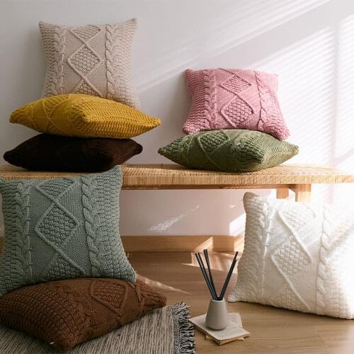 Beige Coffee Green Knitted Cushion Cover Hand Corrected Twiste Flower Pillow Cover Home Sofa Bed Living Room 45x45cm Pillowcase