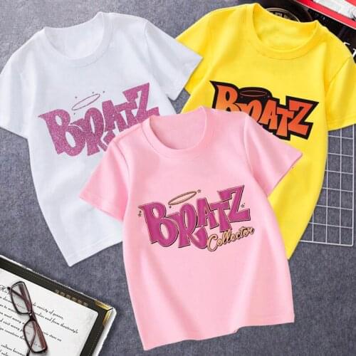 New Summer Bratz Letter T Shirt Girls Casual Tops Fashion Baby Girl T-shirt Short Sleeve Printed Graphic Boys Clothing Poleras