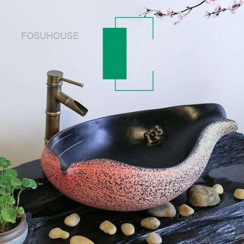 New Chinese Classical Bathroom Sinks Hotel Simple Water Wash Basin Countertop Washstand Bathroom Washbasins Kitchen Washing Sink