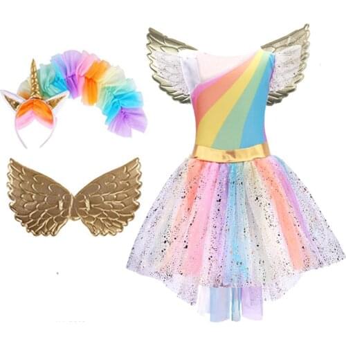 Girls Unicorn Costume Princess Dress Prom Cosplay Tutu Dress With Headband Summer Dress For Girls Halloween Birthday Party