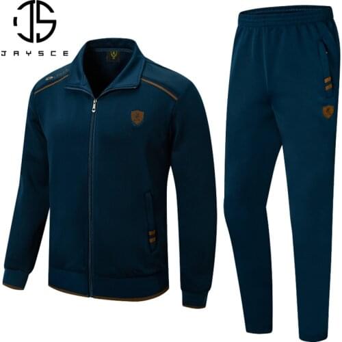 JAYSCE Casual Mens Hooded Suit Running Sportswear 2 Piece Set Zipper Hoodie + Sweatpants Jogging Male Tracksuit Gym Clothing