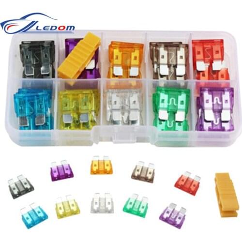 50PCS/Box Standard Car Fuses 2A 3A 5A 7.5A 10A 15A 20A 25A 30A 35A with Box Clip Assortment Auto Blade Type Fuse Set Truck