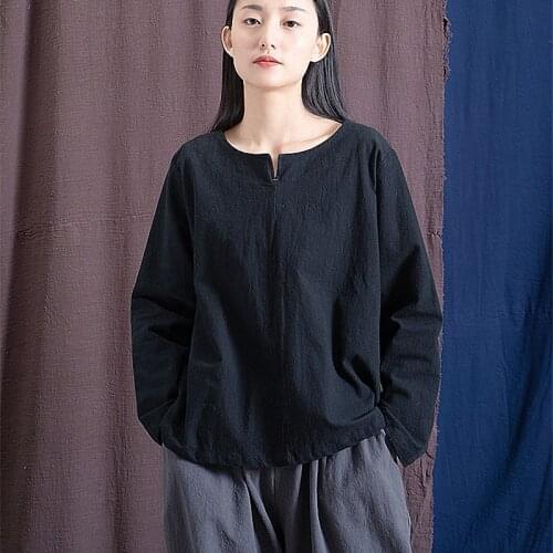 QPFJQD Ladies Linen Loose Irregular Length Tops And Shirts Loose Women 2021 Spring Autumn Pullovers Blouse O Neck