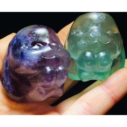 Natural Rainbow Fluorite Carved Cartoon Rabbit Healing Crystals Figurine Guardian Art Statue Home Decor Feng Shui King Wiccan