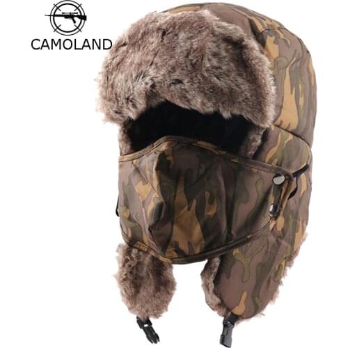 CAMOLAND Wholesale Winter Bomber Hat Women Men Russia Ushanka Trapper Trooper Hats Male Thermal Faux Fur Earflap Snow Caps