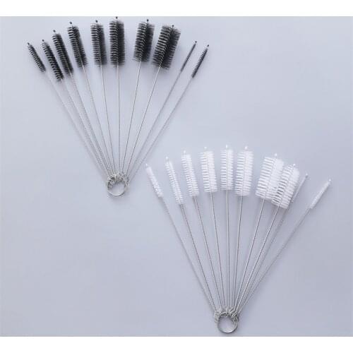 10Pcs/Set Nipple Bottle Brushes Stainless Steel Baby Milk Bottle Cleaning Brush Black/White Baby Cleaning Supplies