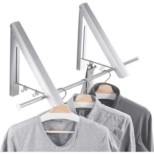 Fold Collapsible Triangular Wall Mounted Clothes Storage Drying Rack with Hanging Rod for Heavy Duty Bathroom Balcony Laundry
