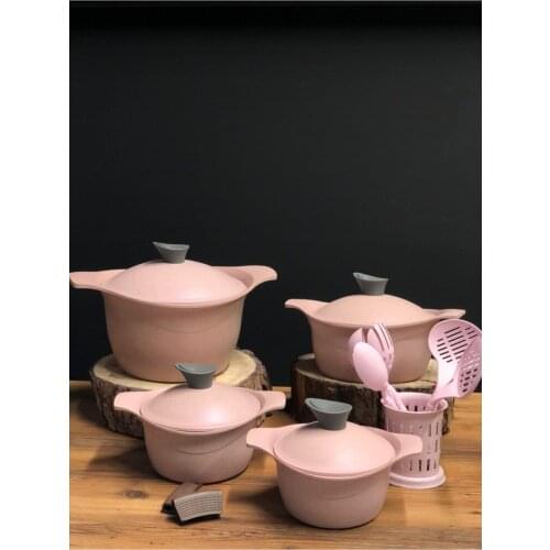 Mediterranean 17 Piece 5'li Granite Cookware Set Pink