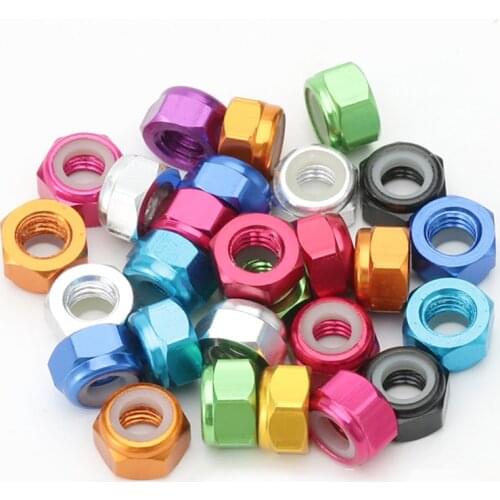 5PCS M2 M3 M4 M5 Lylon Lock Nuts Aluminum Alloy Insert Anti-loose Nut Blue Red Orange Purple Green Gold Silver Gray Black