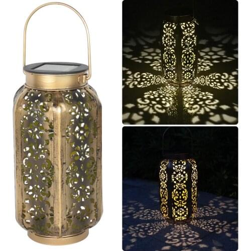 Retro Hollowed Out Solar Power LED Hanging Garden Yard Lawn Decoration Lamp for Patio Outside Garden Yard Landscape