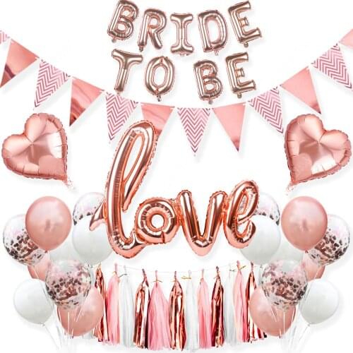 Rose Gold Wedding Party Decoration Bride To Be Love Balloon Bridal Shower Decor Tassel Baby Shower Birthday Festival Parties DIY