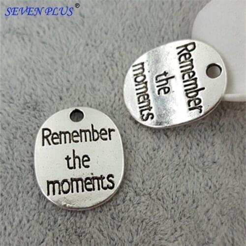 High Quality 20 Pieces/Lot 22mm*8mm Antique Silver Plated Remember The Moments Letter Charms