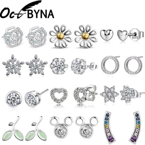 Octbyna Simple Silver Color Stud Earrings For Women High Quality Crystal Zircon Brand Earrings For Female Jewelry Dropshipping