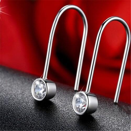1 Pair Womens Unique Classic 'U' Shape Inlaid Round AAA Zircon Temperament Ear Hook Earrings Fashion Jewelry E0324