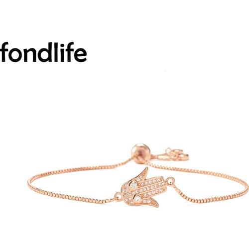 Cubic Zirconia Stones Brass Hamsa Hand Evil Eye Charm Bracelet Women Top Quality Small Perfect Brass Chain Pull Trendy Jewelry