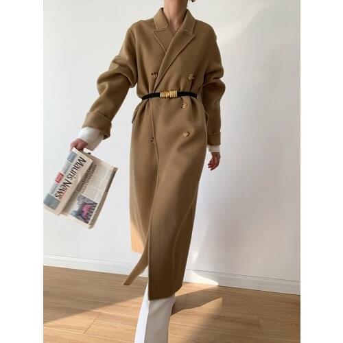 Elegant retro mid-length suit collar double-breasted double-sided cashmere coat woolen coat female 21 new