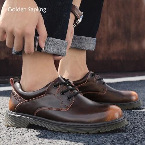 Golden Sapling Vintage Mens Casual Shoes Fashion Genuine Leather Formal Flats Classic Leisure Tooling Shoe Comfortable Footwear