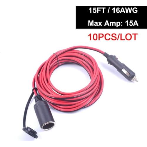 10PCS Premium 15A15FT Auto Cigarette Lighter Socket Heavy Duty Extension Cable Cord with Fuse, Car Ciga Lighter Port Plug&Socket